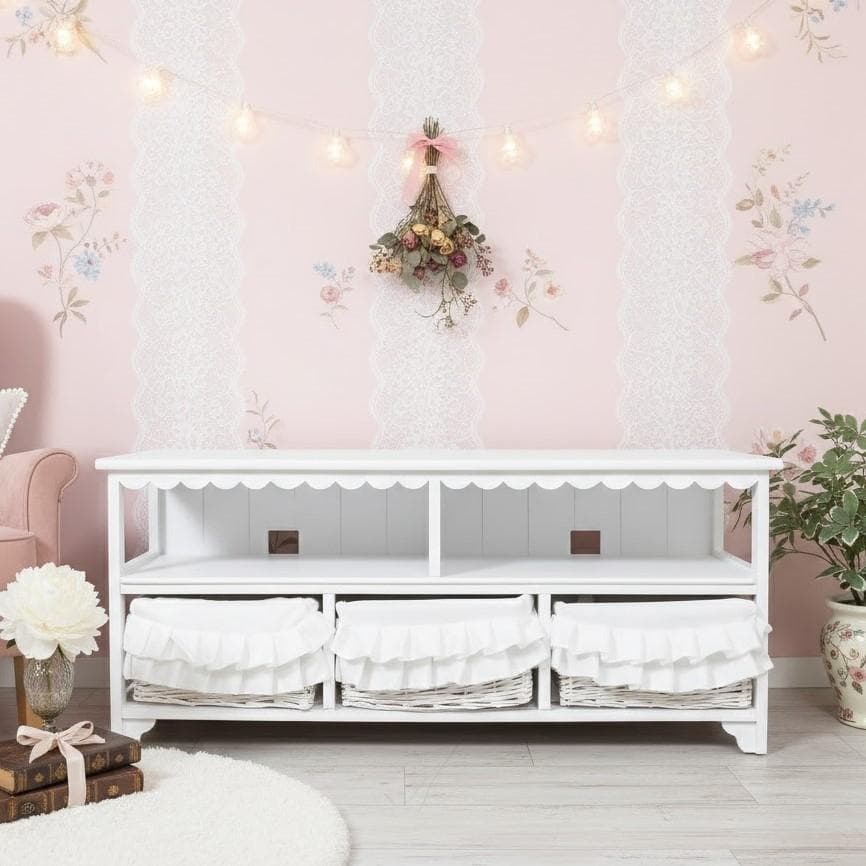 【新品】フリル付きバスケット テレビ台　ガーリー　ロマンティック 　アウトレット