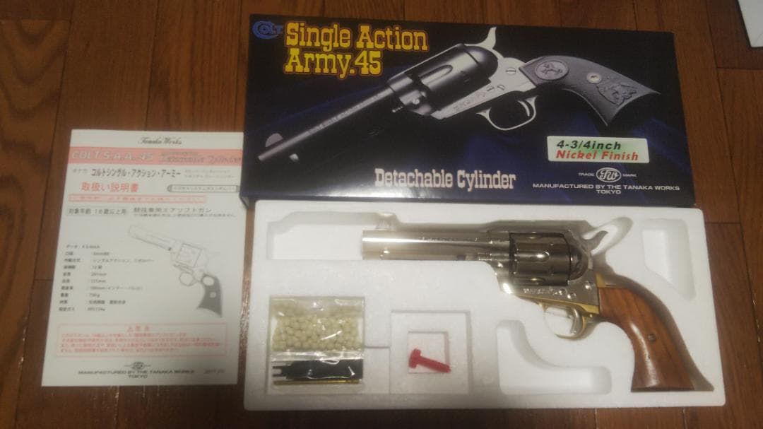 タナカ　コルトSAA　真鍮トリガーガード、木製グリップ換装ver