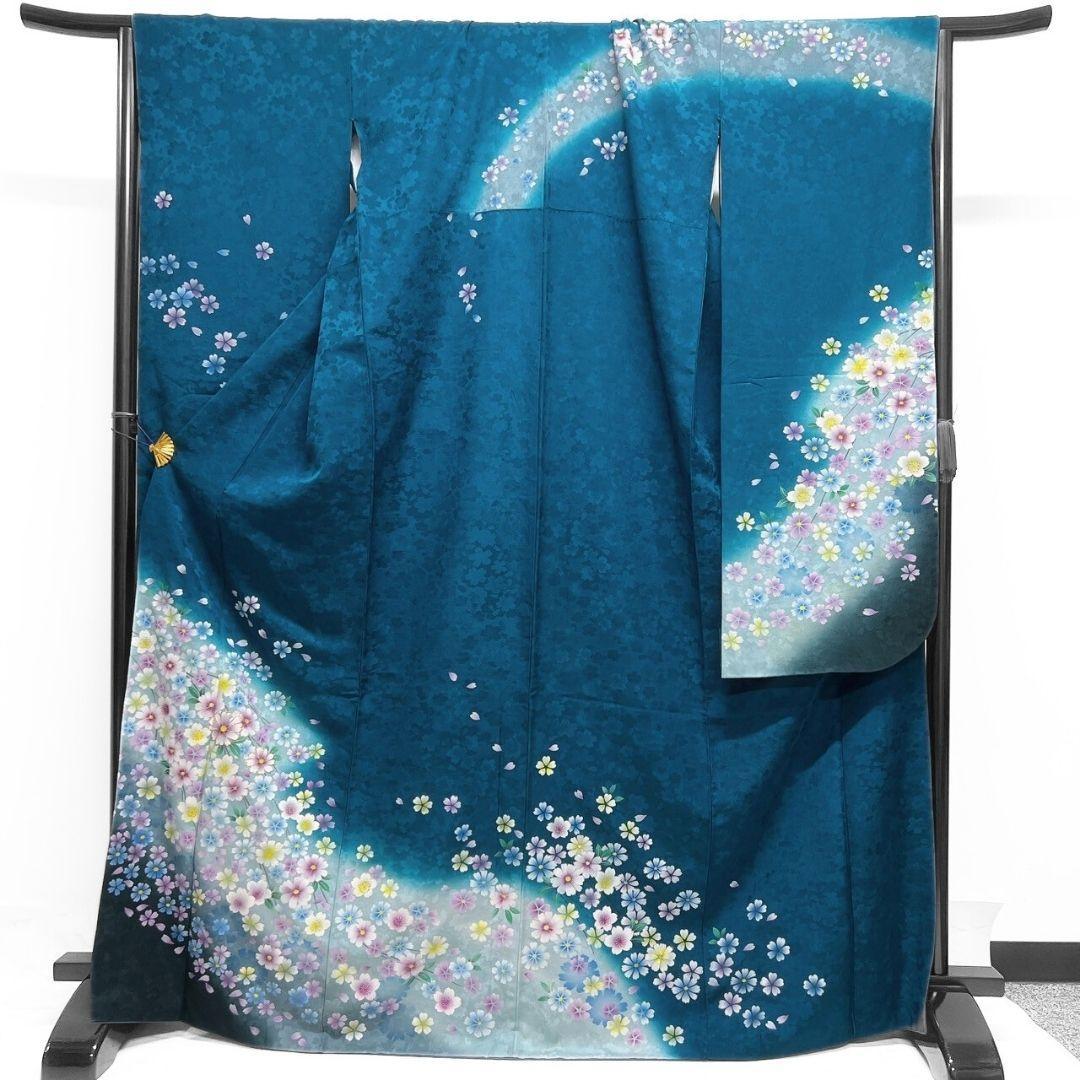 刺繍　花模様　桜花地紋　振袖　着物　013a p