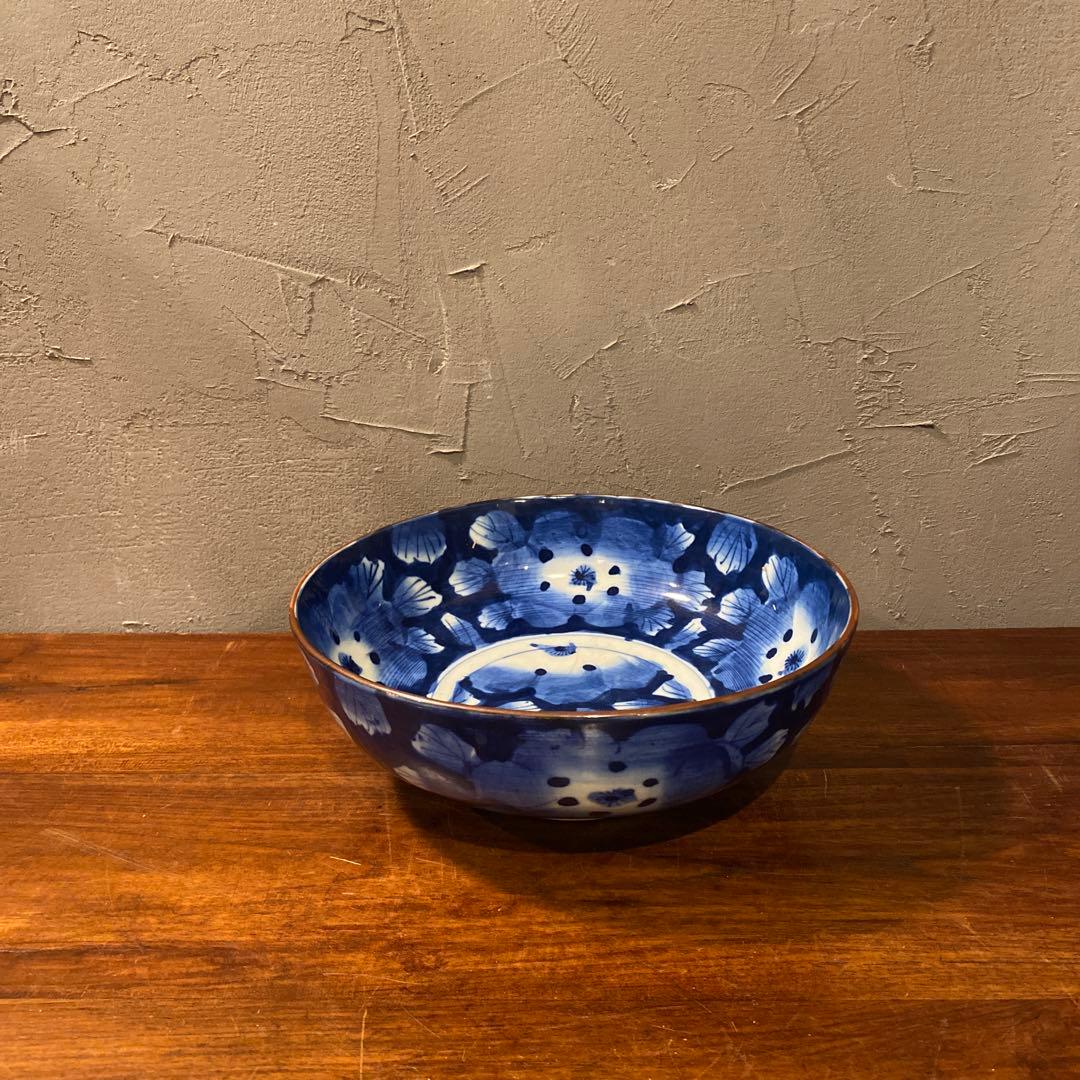 骨董品 大鉢 器 藍 高台皿 25cm コレクション 時代物　染め付け