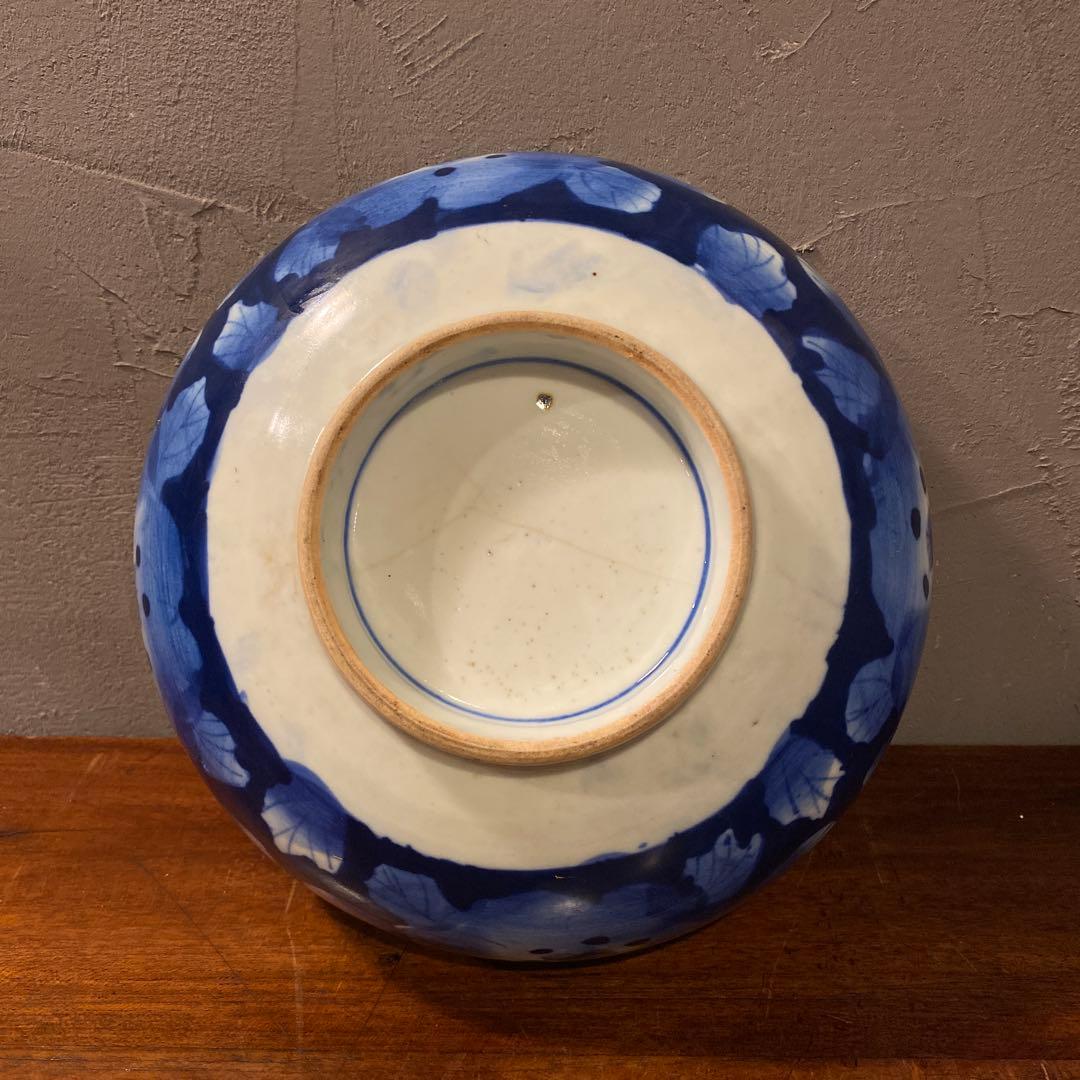 骨董品 大鉢 器 藍 高台皿 25cm コレクション 時代物　染め付け