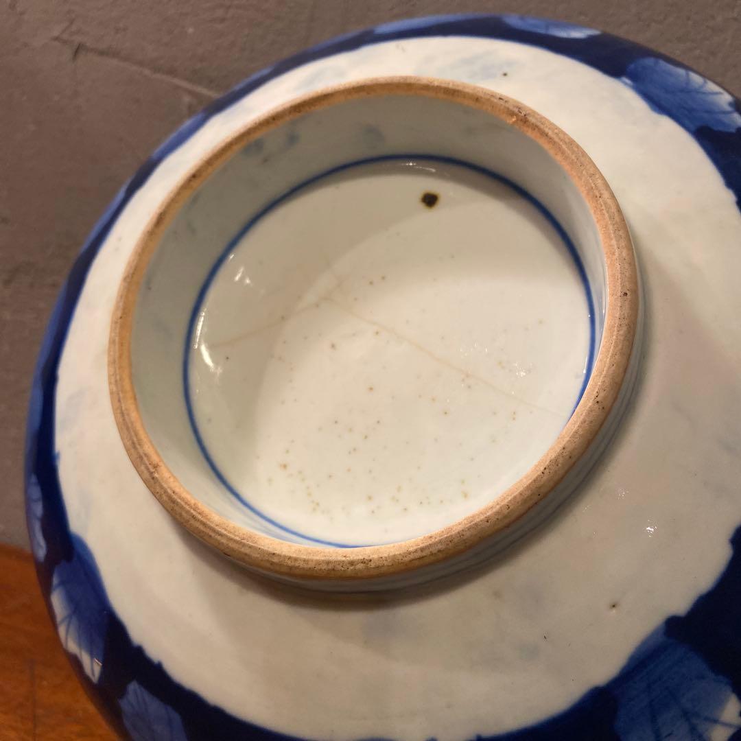 骨董品 大鉢 器 藍 高台皿 25cm コレクション 時代物　染め付け