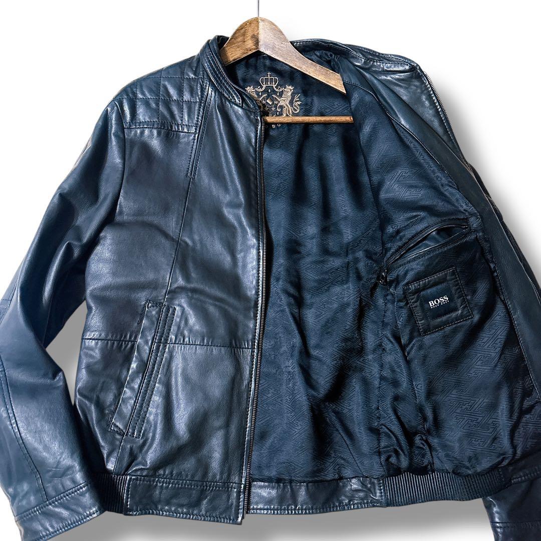 【極美品】HUGO BOSS　ラムレザー　ライダースジャケット　黒　48