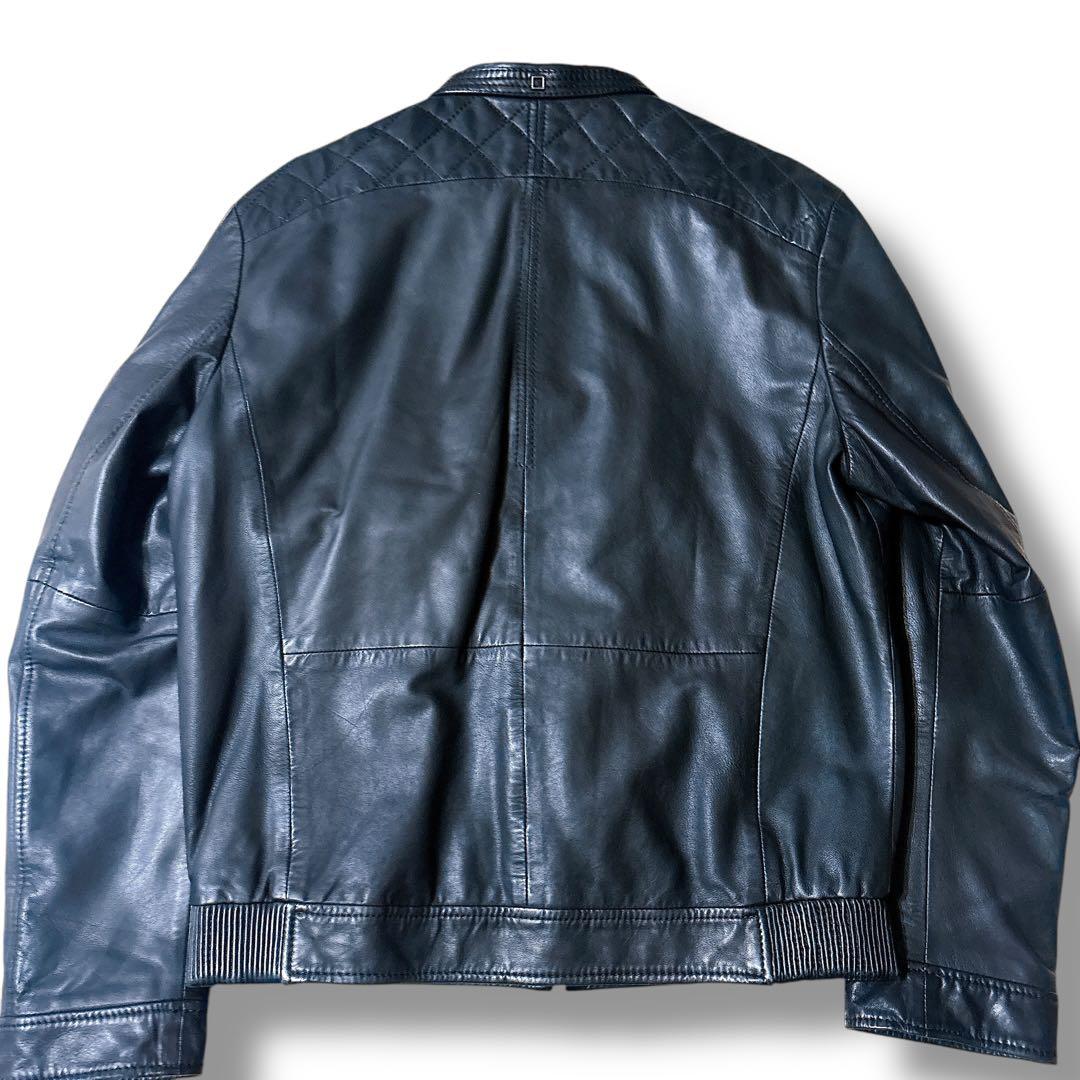 【極美品】HUGO BOSS　ラムレザー　ライダースジャケット　黒　48