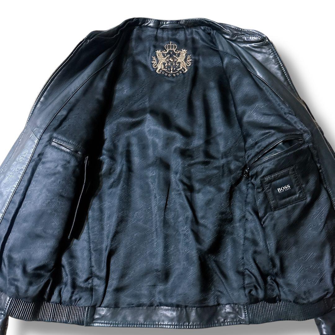 【極美品】HUGO BOSS　ラムレザー　ライダースジャケット　黒　48