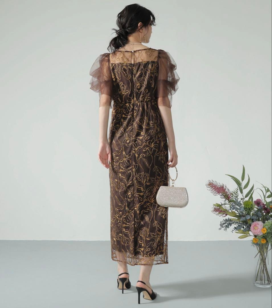 刺繍レース チュールスリーブ コクーン パーティードレス オケージョンドレス