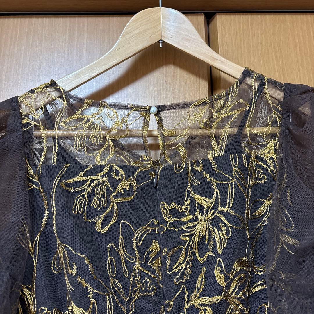 刺繍レース チュールスリーブ コクーン パーティードレス オケージョンドレス