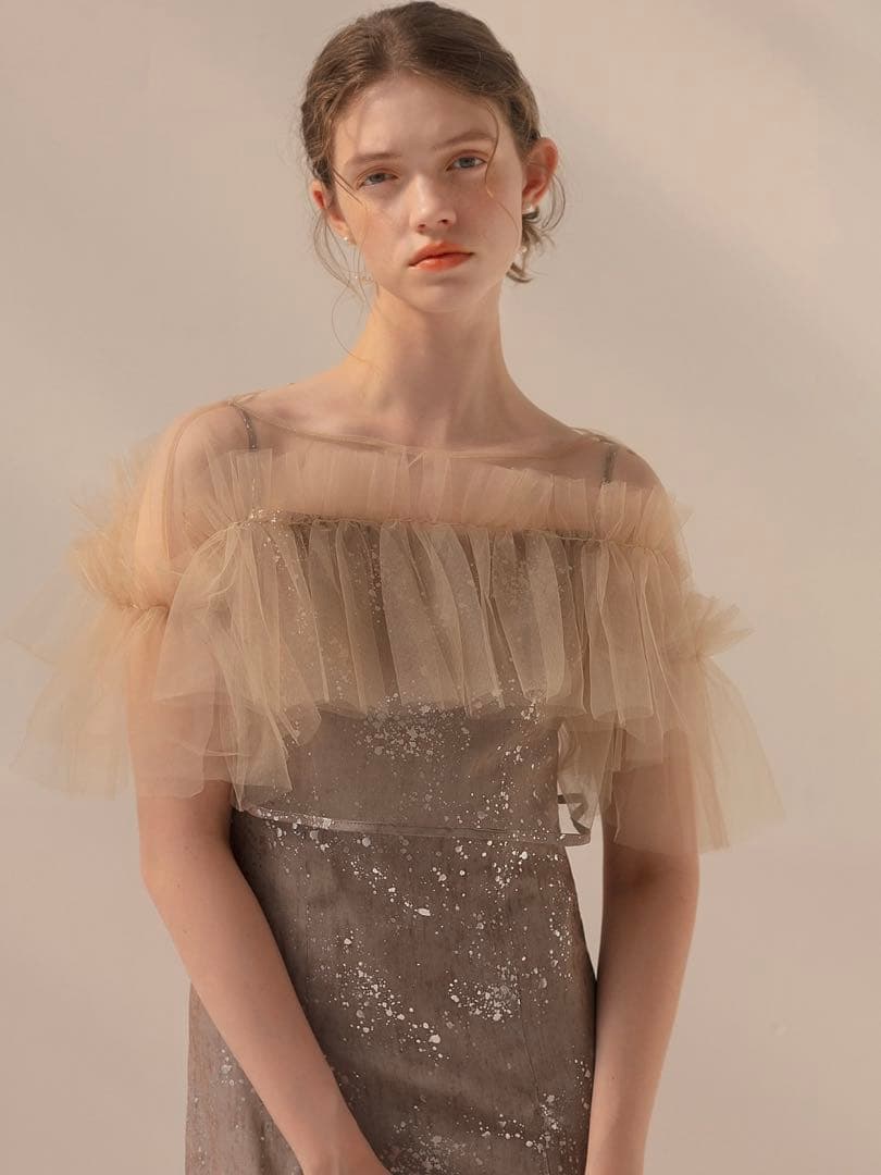チュールフリルボレロペイントマーメイドワンピースドレス結婚式二次会パーティー