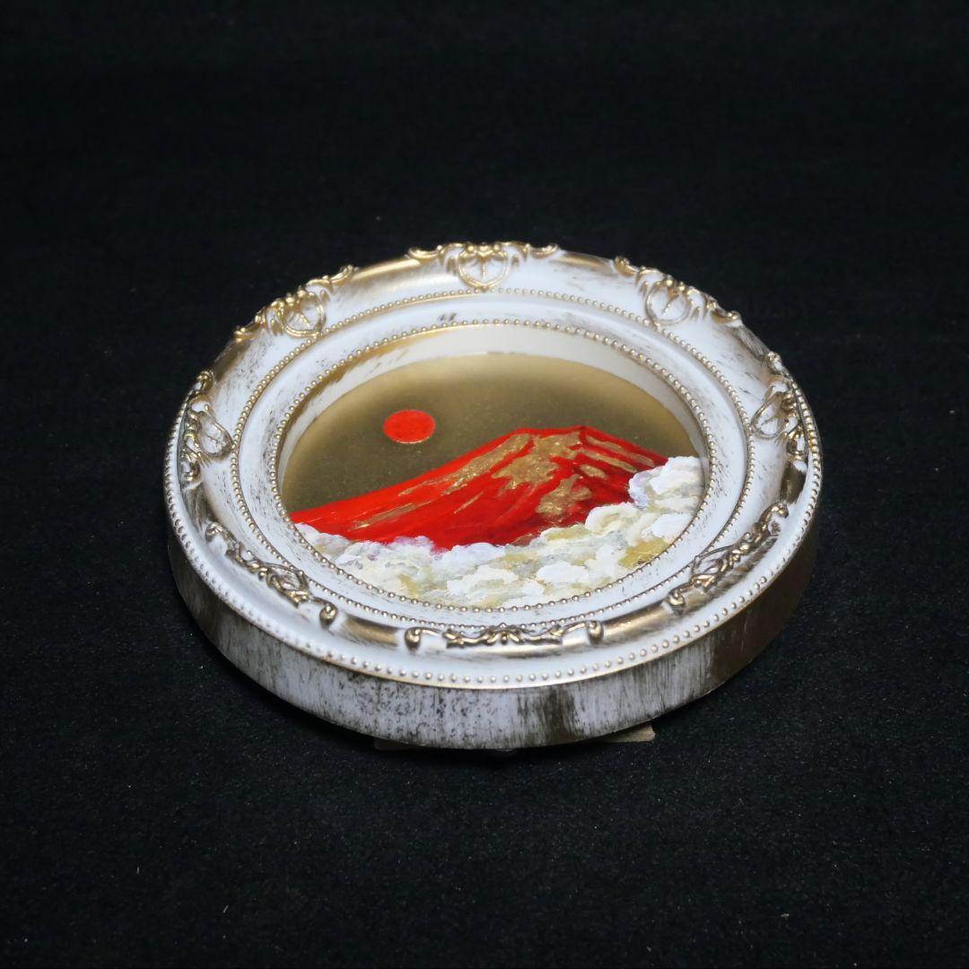 油絵 油彩 油彩画 絵 絵画 円形ミニ絵画 【赤富士】【金】