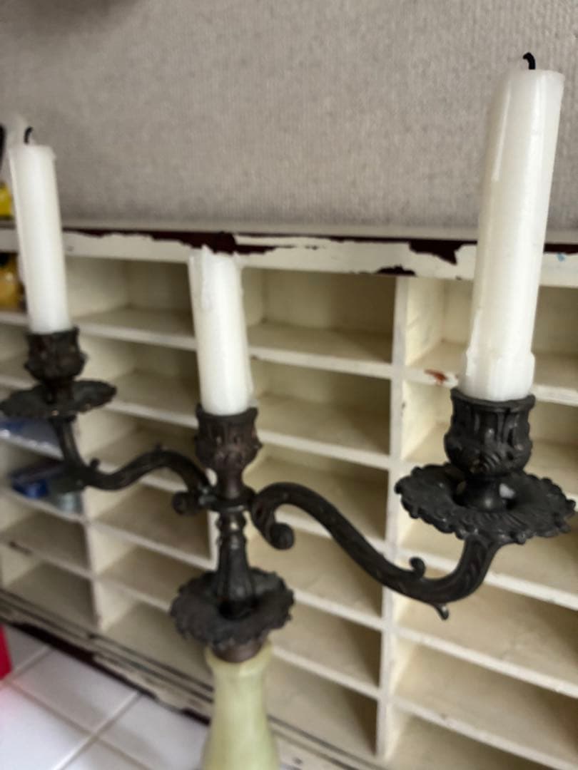 フランス/アンティーク/キャンドルホルダー瑪瑙石/真鍮