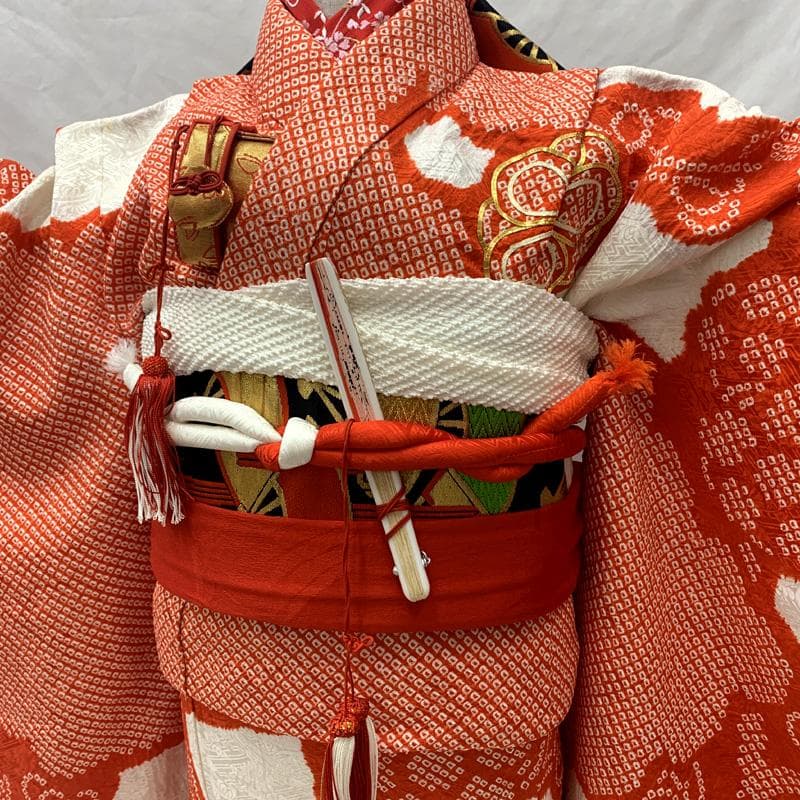 512ag65□七五三 七歳 女児 着物&袋帯 金駒刺繍 絞染め□状態良好