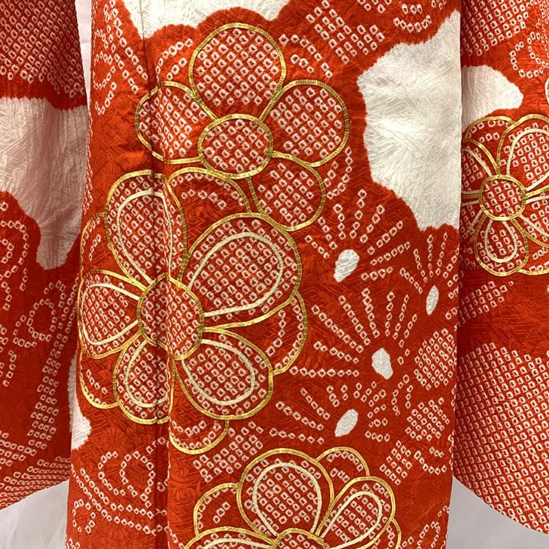 512ag65□七五三 七歳 女児 着物&袋帯 金駒刺繍 絞染め□状態良好