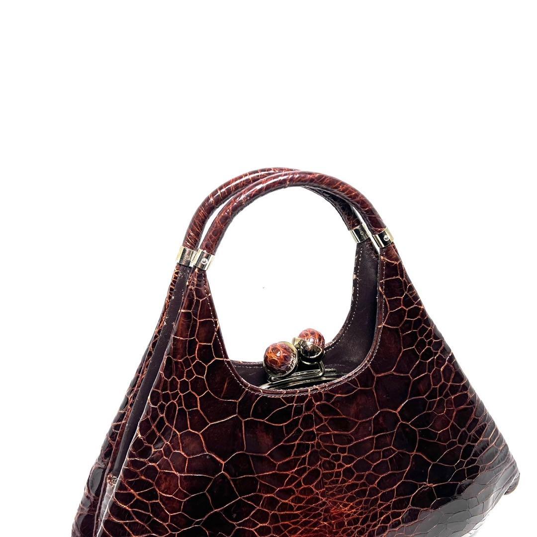【美品】Turtle leather タートルレザー/亀革/がま口/ハンドバッグ
