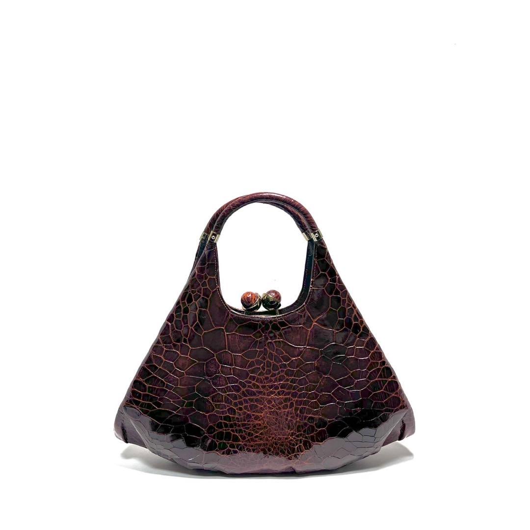 【美品】Turtle leather タートルレザー/亀革/がま口/ハンドバッグ
