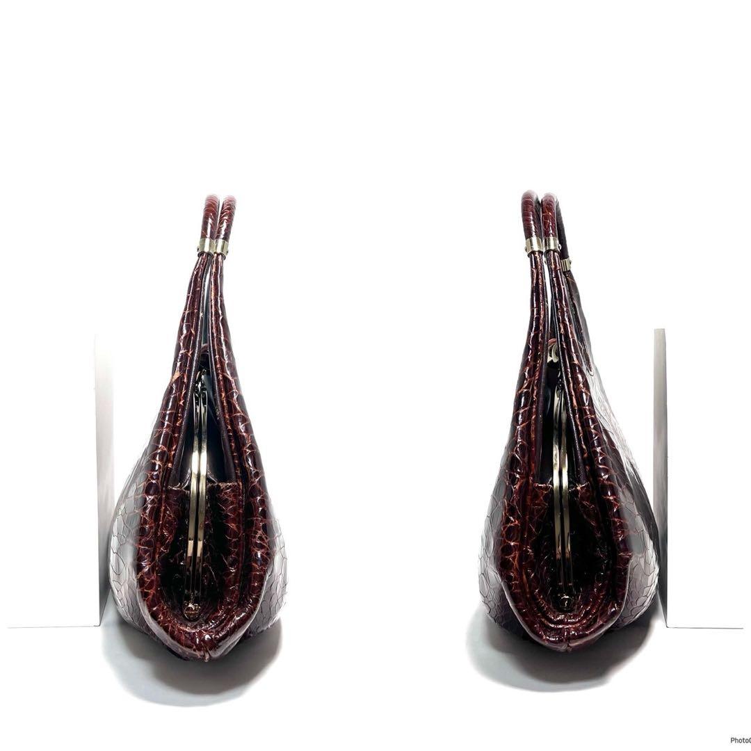 【美品】Turtle leather タートルレザー/亀革/がま口/ハンドバッグ