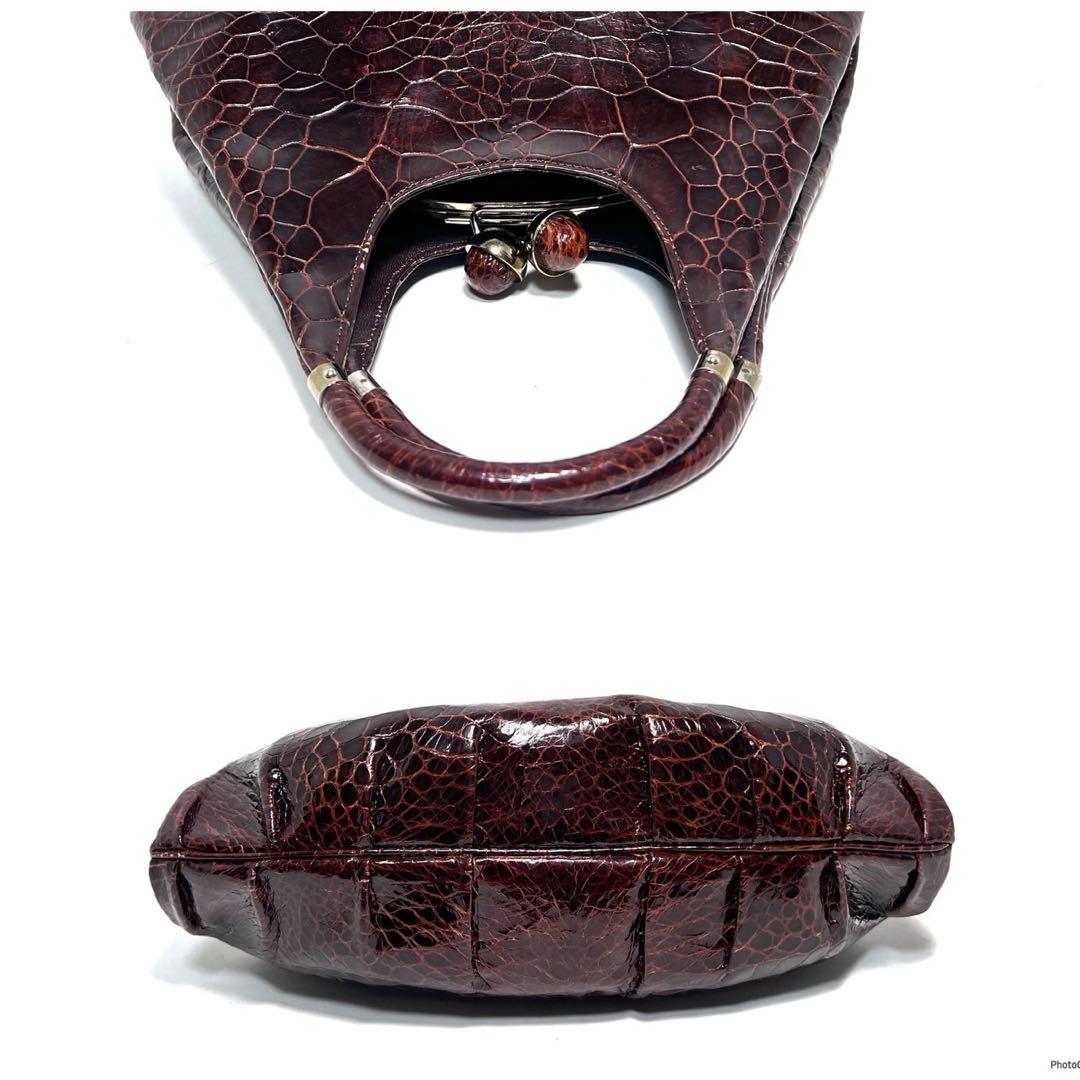 【美品】Turtle leather タートルレザー/亀革/がま口/ハンドバッグ
