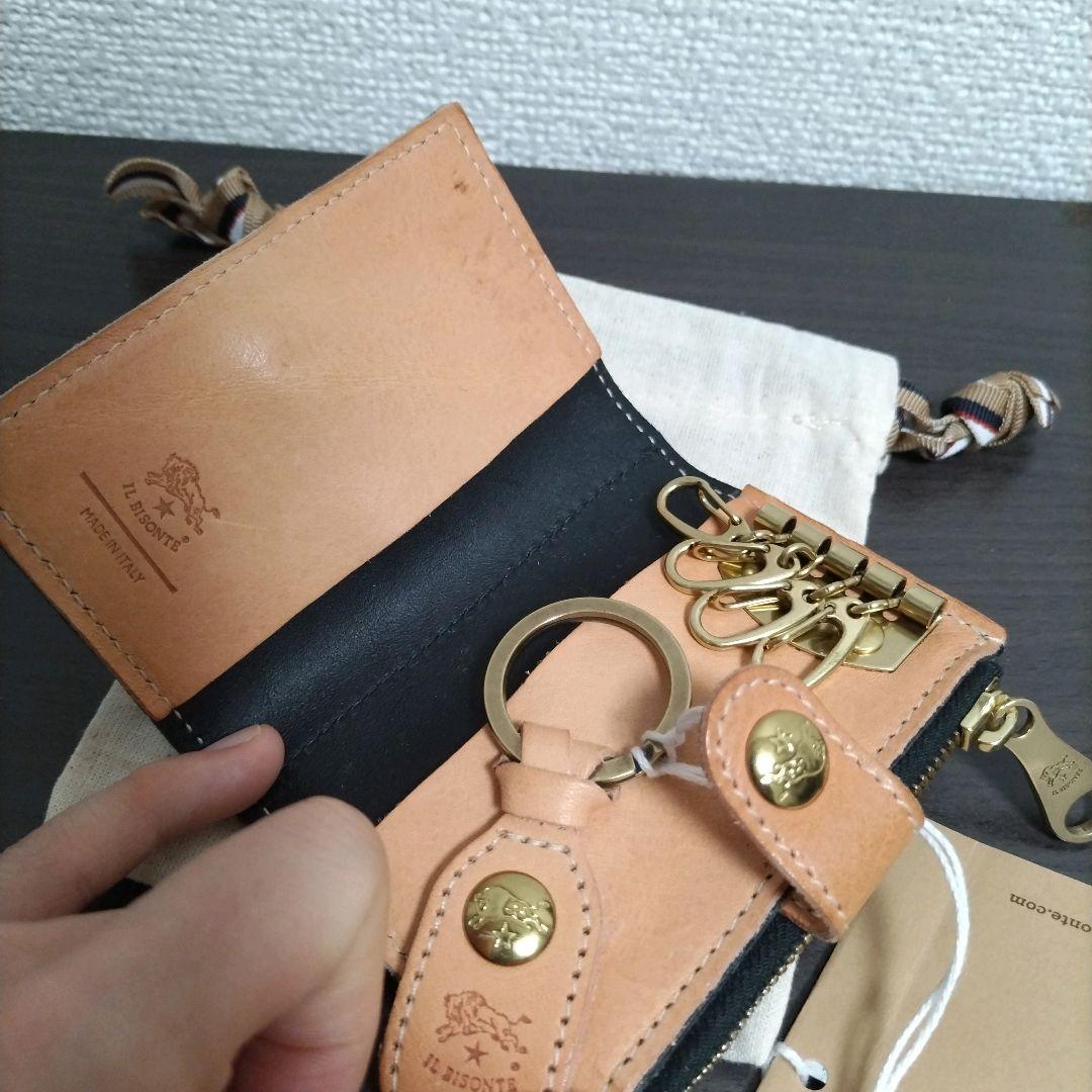 新品 イルビゾンテ 本革 キーケース スマートキー 小銭入れ ブラック ヌメ