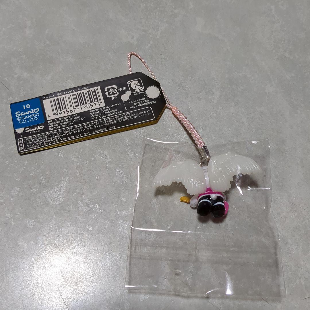 ハローキティ ロックキティ 根付け ピンクチェックリボン