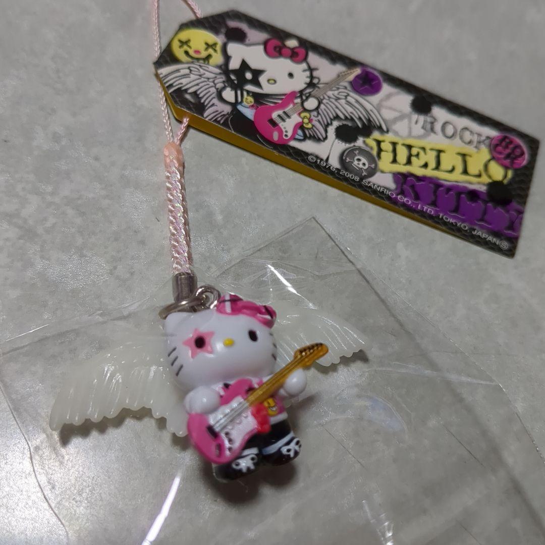 ハローキティ ロックキティ 根付け ピンクチェックリボン