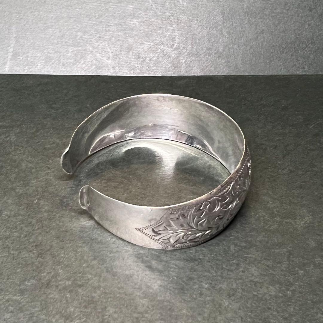 銀製 SILVER 950 刻印有 植物紋様 シルバーバングル ブレスレット純銀