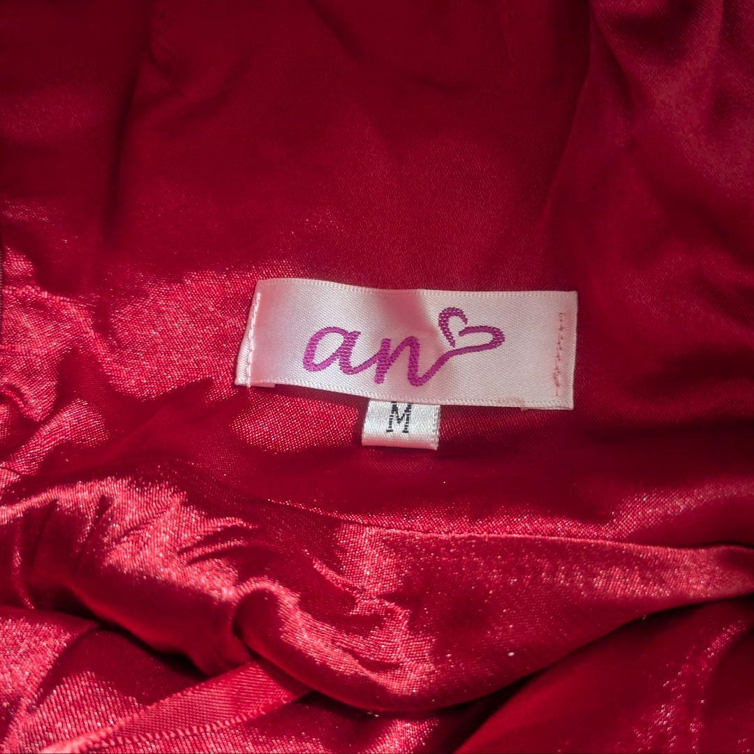 M レッド ミニドレス オフショル フレア Aライン ベロア シフォン ウエスト