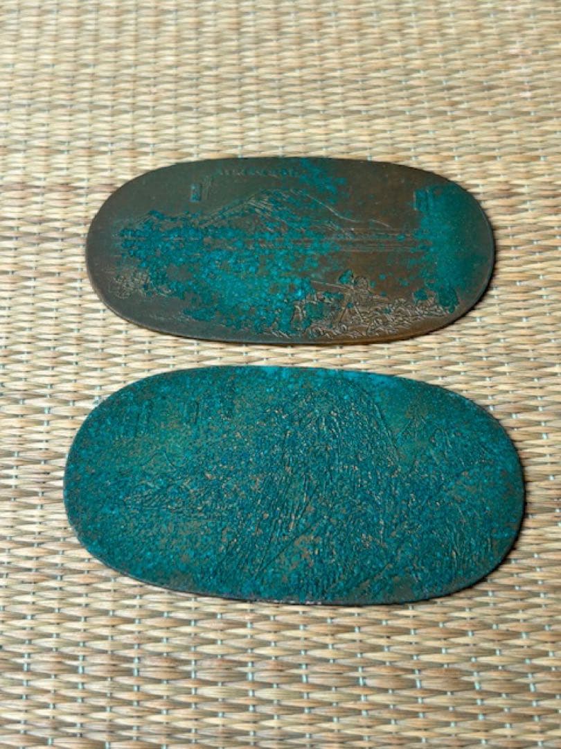 歌川広重 東海道五十三次 銅製56枚揃 小判メダル栞・共箱付 1枚約21.6g