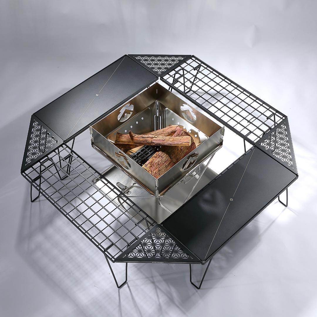 囲炉裏テーブル キャンプ ラック ミニマルラック コーナー天板 収納付き