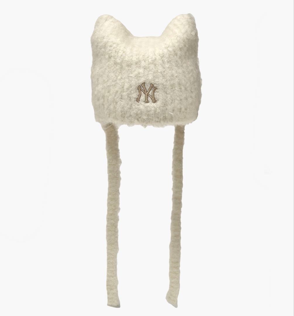 ラスト1点☆MLB Korea 猫耳 ミャオン ビーニー 紐付き 韓国限定 白