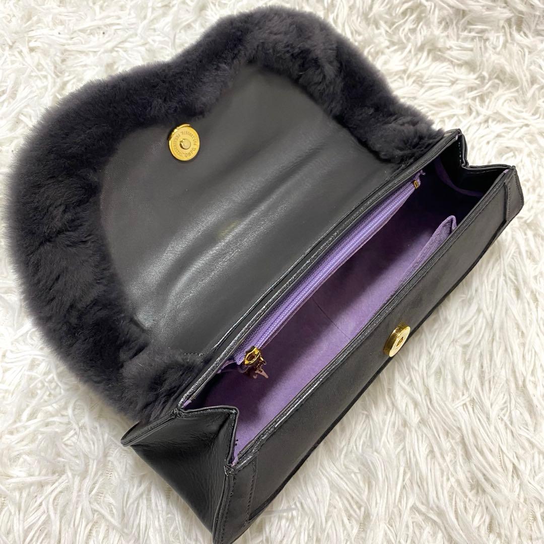 極美品✨銀座カネマツ スエード×ファー リボン ハンドバッグ ミニバッグ