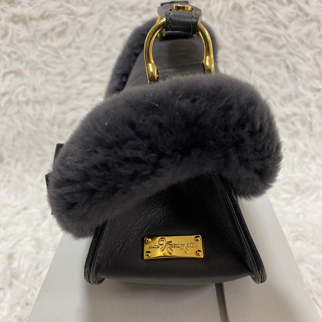 極美品✨銀座カネマツ スエード×ファー リボン ハンドバッグ ミニバッグ