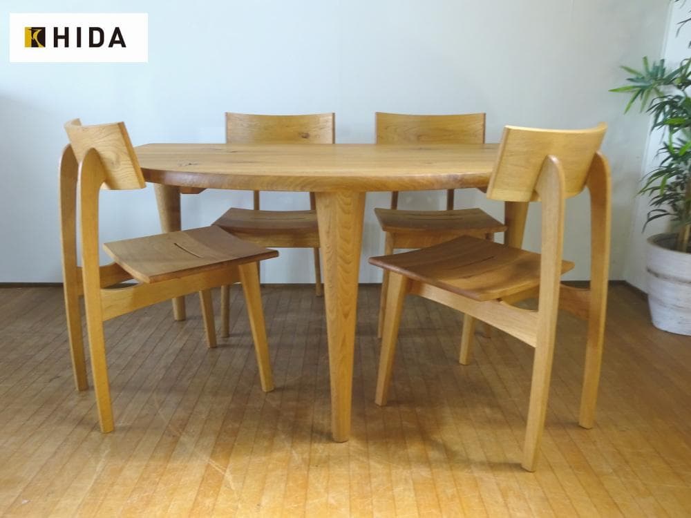 HIDA/飛騨産業　森のことば　ダイニング5点セット　半円形テーブル　展示品