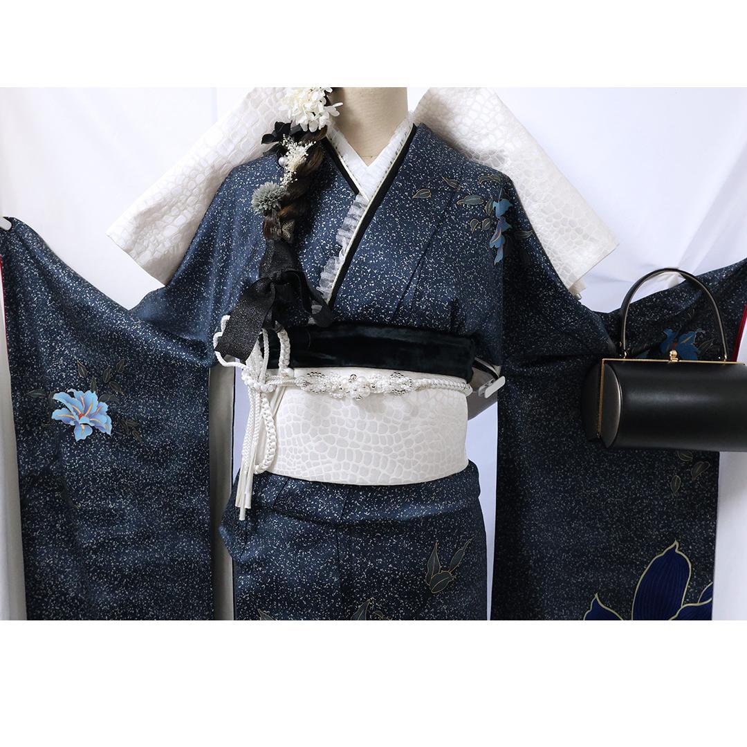 急ぎ対応可！極美品振袖セット ◆166.5cmフルセット成人式紺色新古品fB58