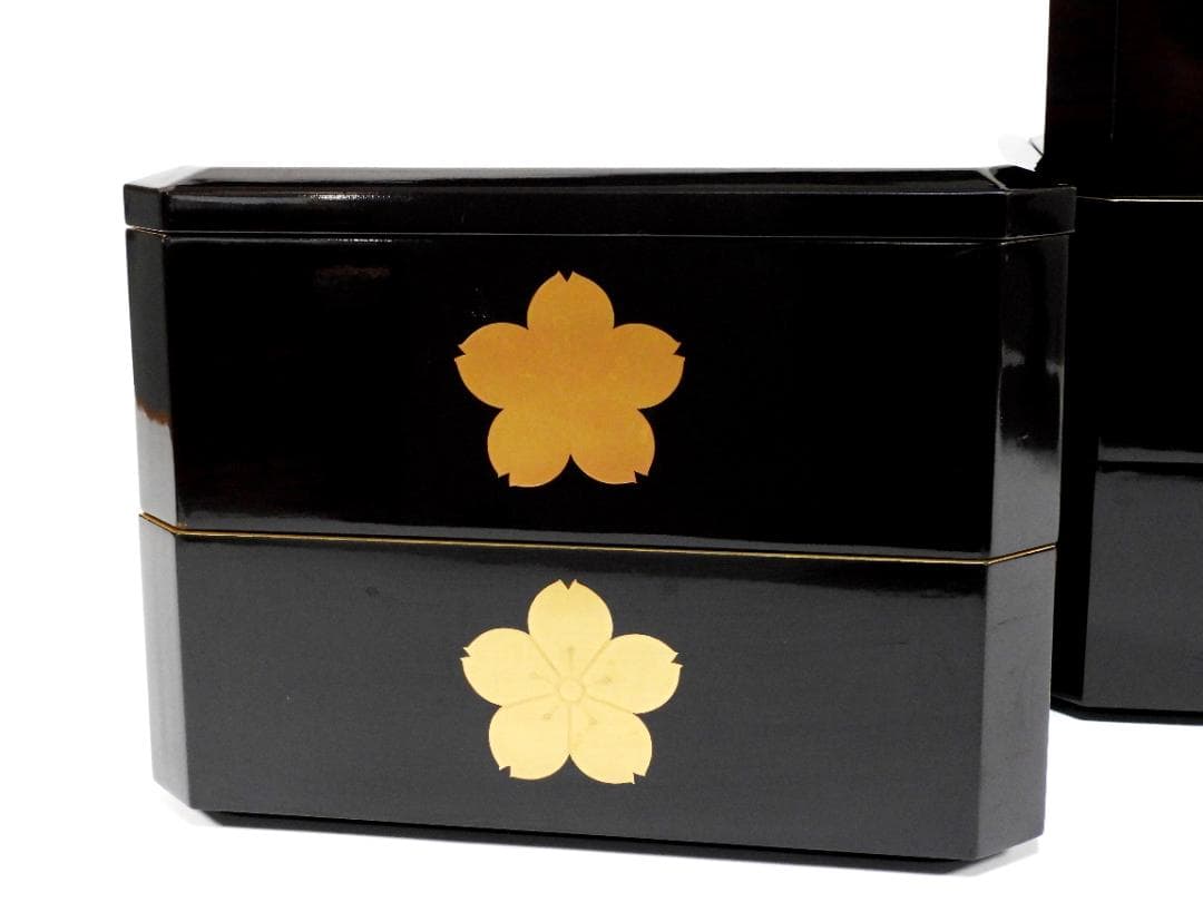 お重箱 5段重 金蒔絵 桜紋　蓋２枚 高脚台付