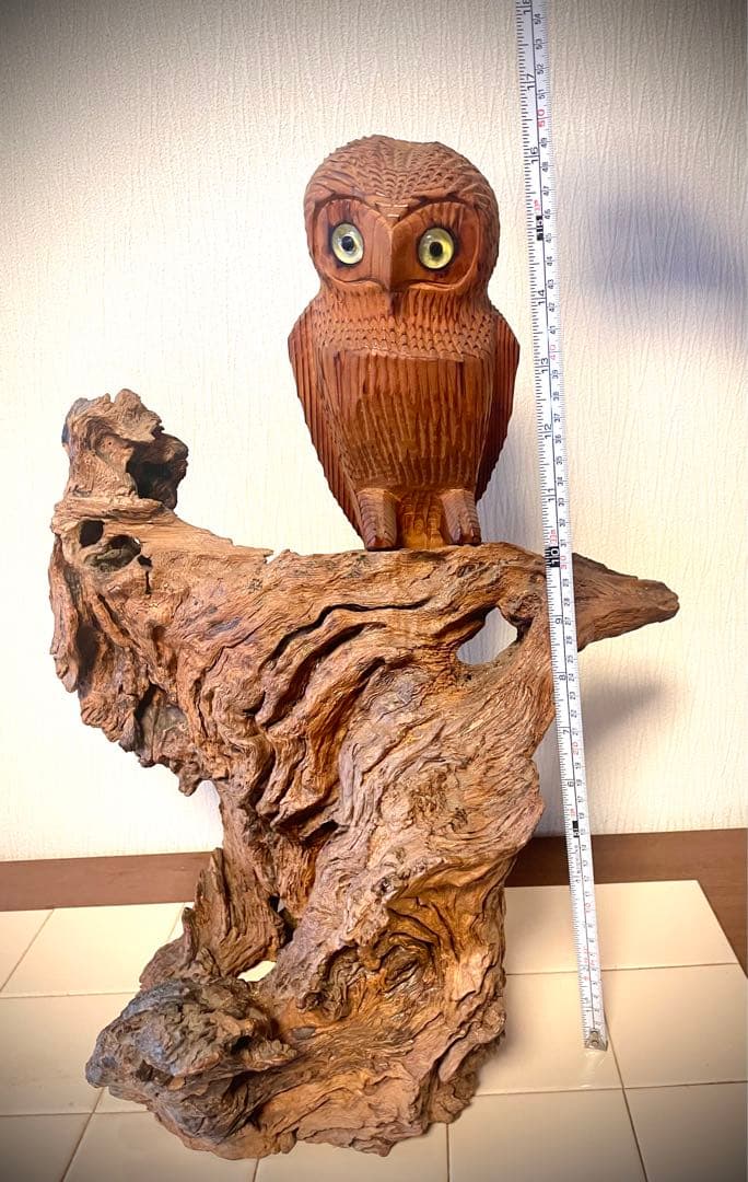 天然　流木　玄関にフクロウの縁起物　インテリア　置物　アンティーク　商売繁盛