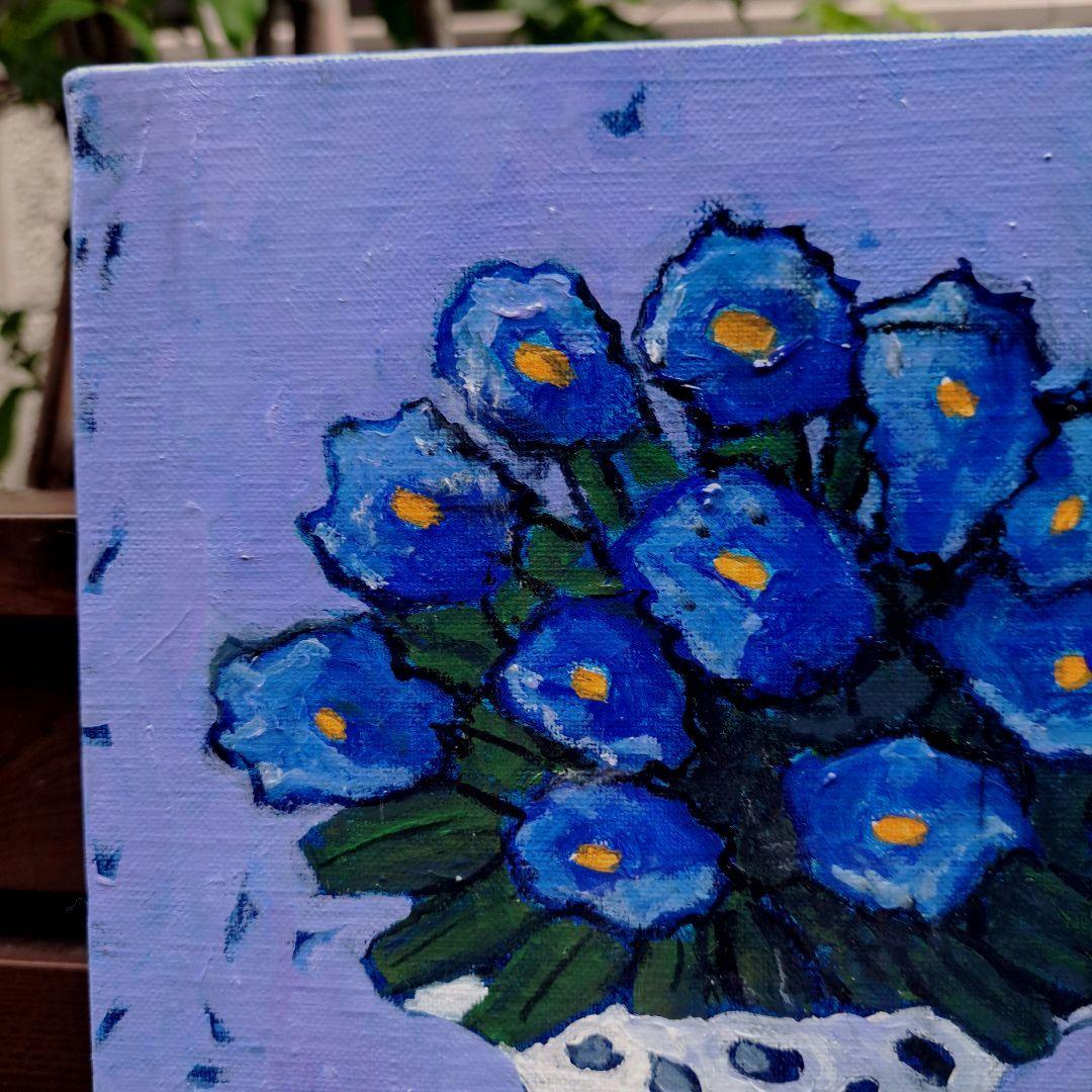 キャンバス油絵　専用　たっぷり入れた花瓶の青いお花