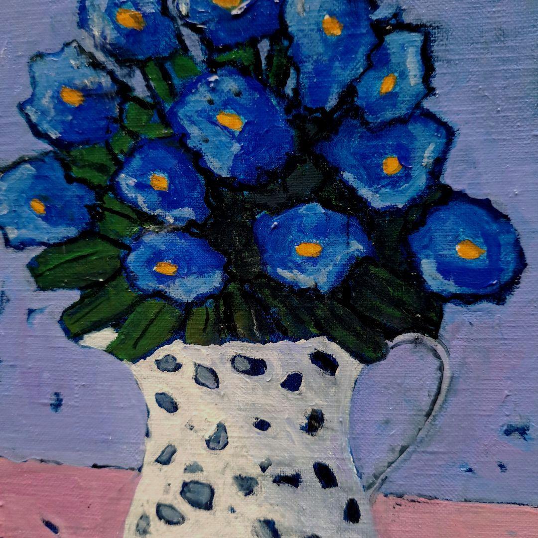 キャンバス油絵　専用　たっぷり入れた花瓶の青いお花
