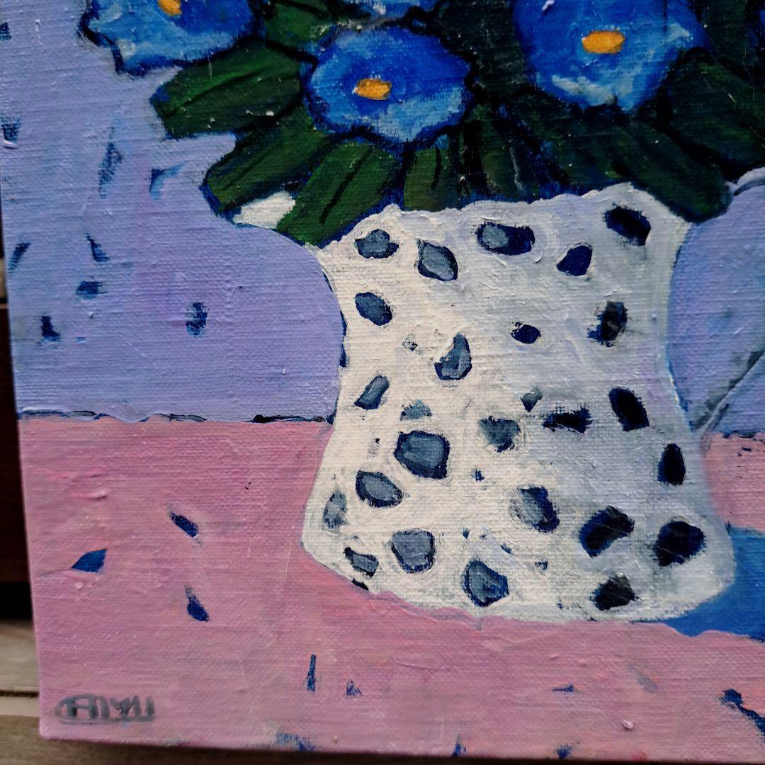 キャンバス油絵　専用　たっぷり入れた花瓶の青いお花