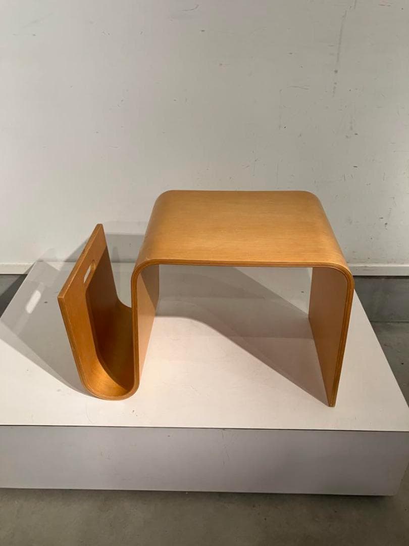 プライウッド、マガジンラック付きサイドテーブル、ミッドセンチュリー、北欧、モダン