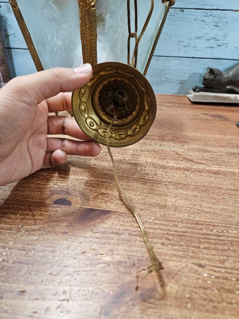 フランスアンティーク 5面ガラスのペンダントライト アールヌーボー 吊り下げ