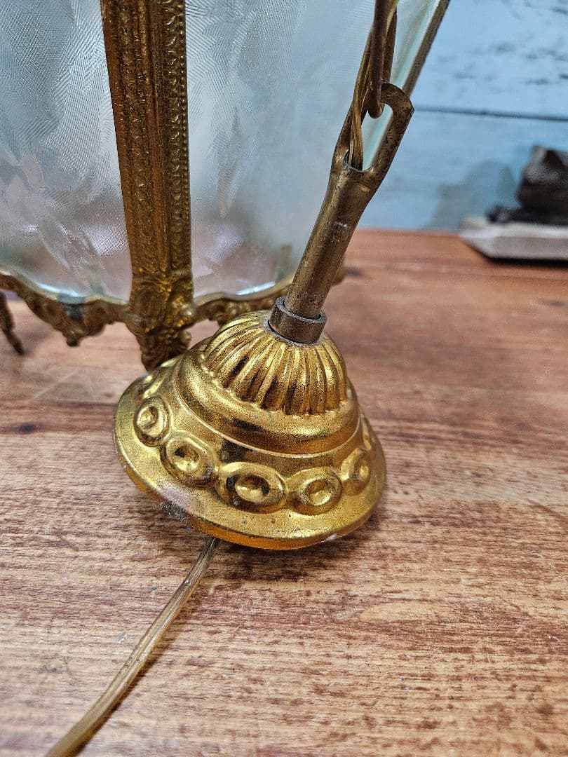 フランスアンティーク 5面ガラスのペンダントライト アールヌーボー 吊り下げ