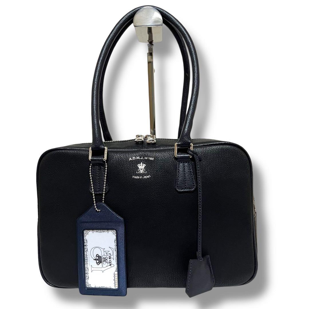 美品 A.D.M.J. ミニボストンバッグ レザー ブラック　パスケース 保存袋