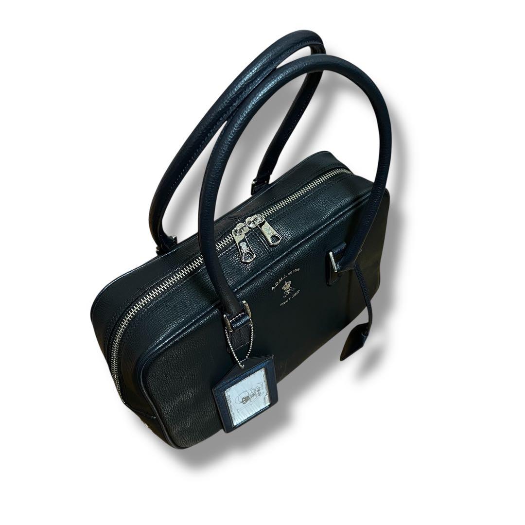 美品 A.D.M.J. ミニボストンバッグ レザー ブラック　パスケース 保存袋