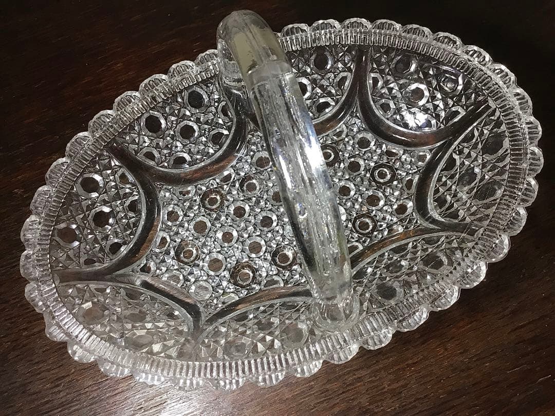 和ガラス◆ガラス鉢 2点◆大正ロマン アンティーク オーバル 取手付き