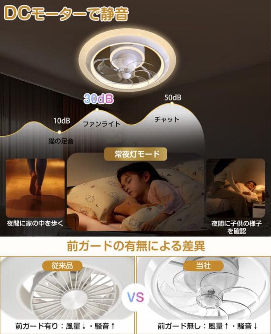 シーリングファンライト 60W 4000LM 8-10畳 簡単取付 省エネ