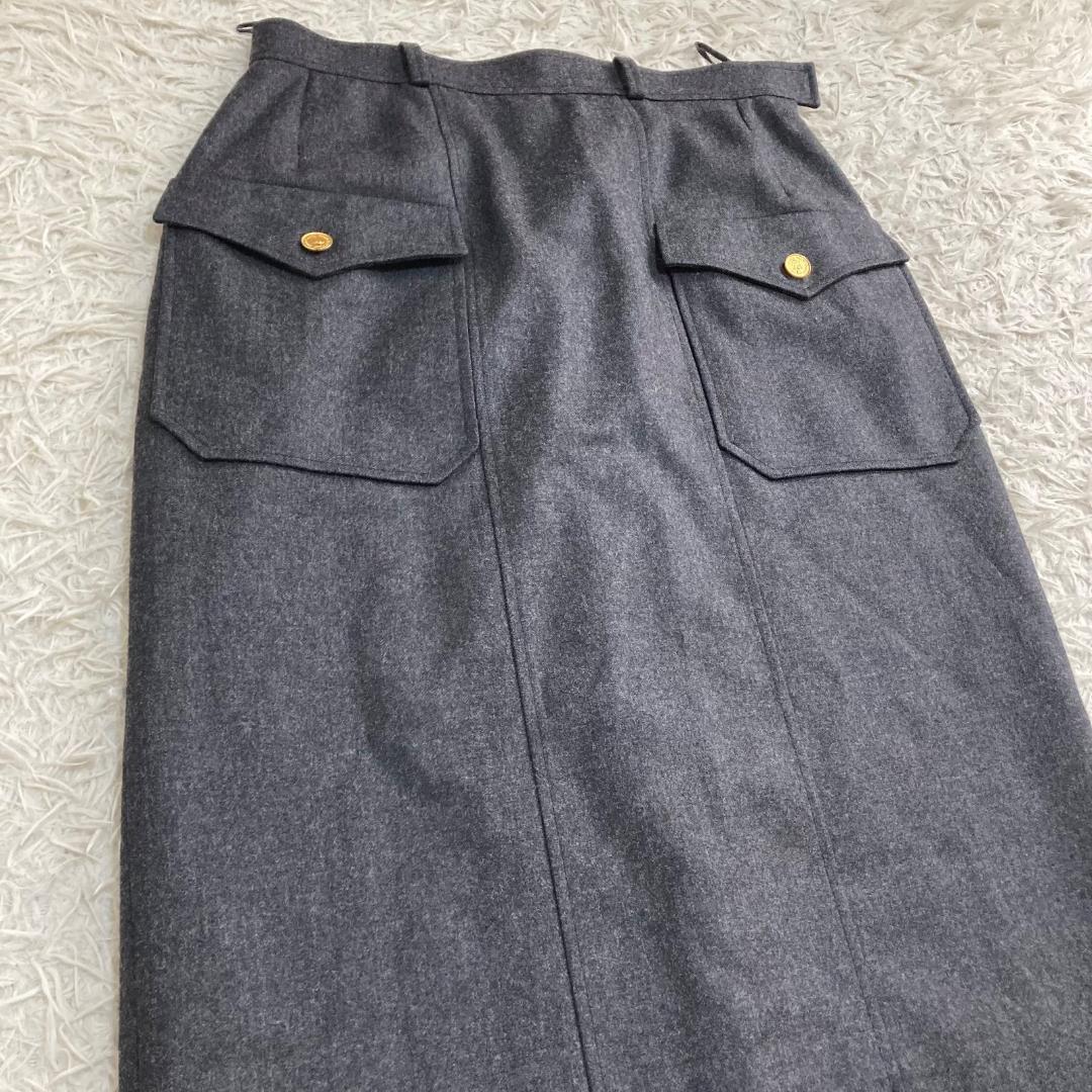 16715✨CHANEL ウール 金ボタン スカート 42 LL グレー