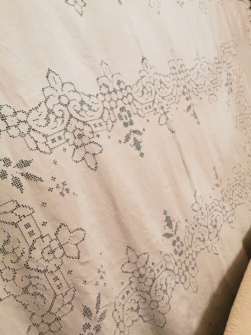 アンティークイタリア モザイクカットワークレース 超大判リネンクロス カーテン