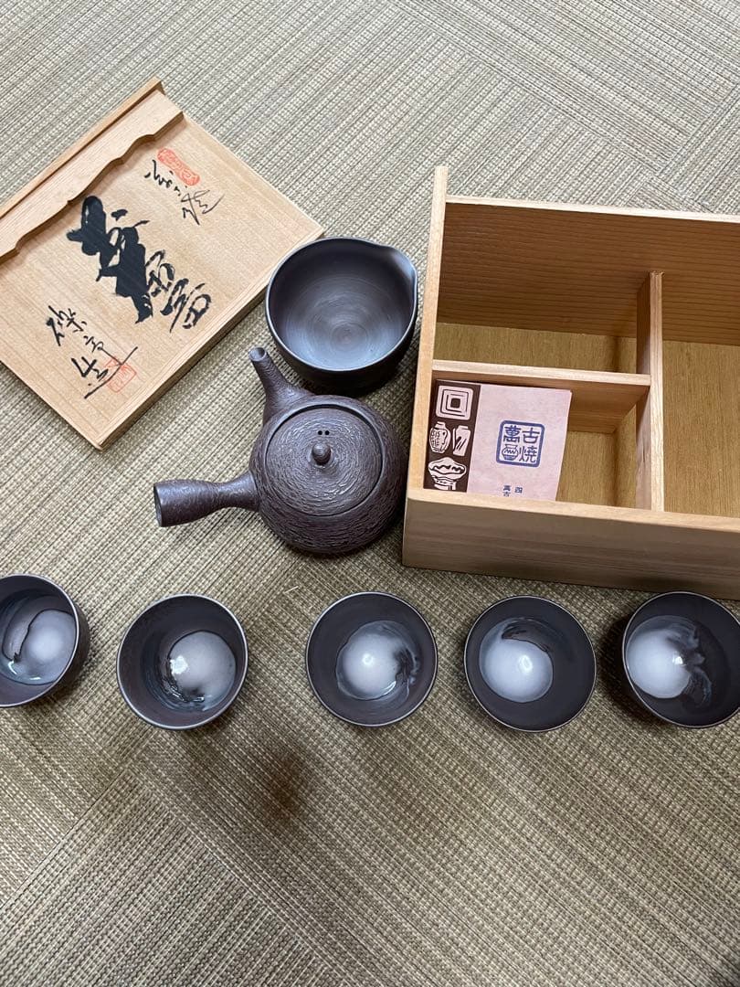 万古焼 急須と茶碗セット 茶箱付き