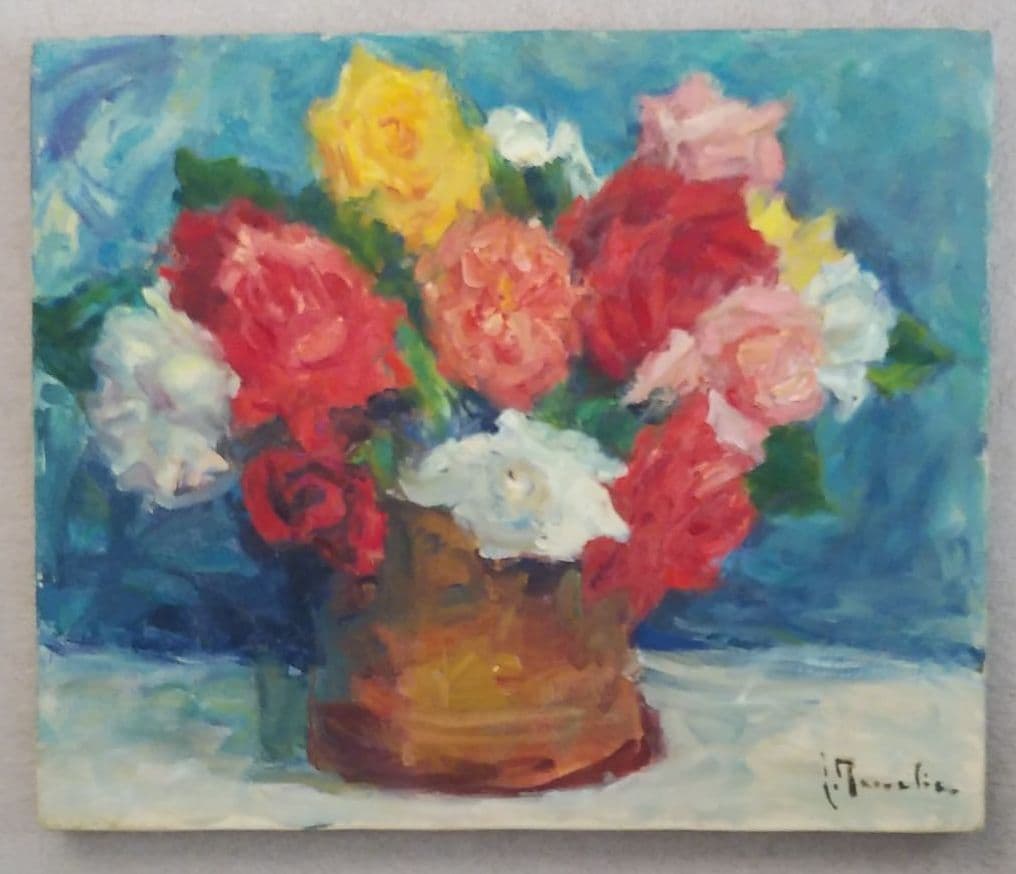 田中実一　薔薇油絵（辻永記念賞受賞画伯）