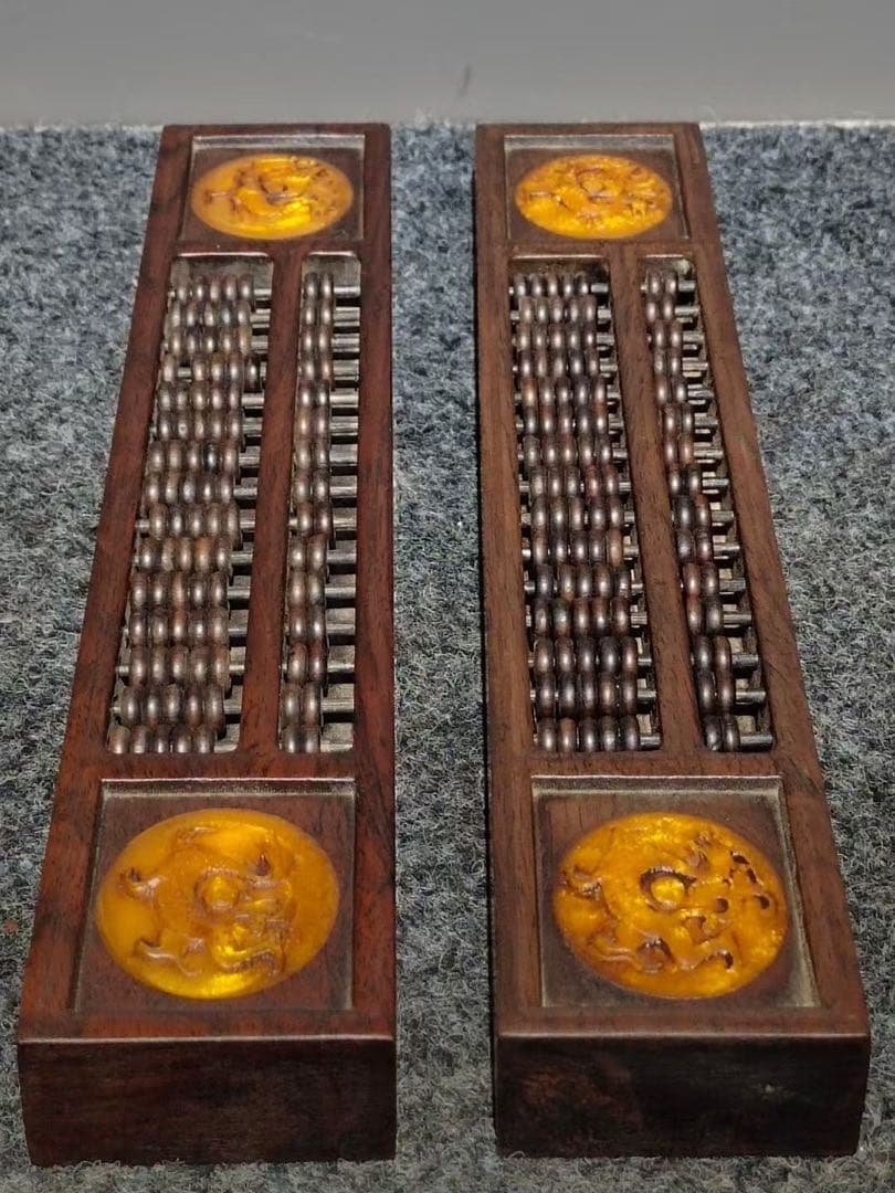 旧藏 文房具 木製　镇尺算盘 そろばん　開運　置物　2点インテリア　飾り