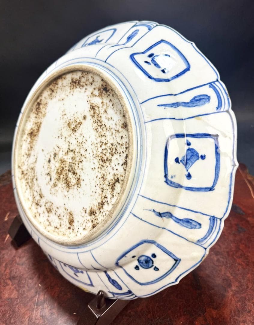 明末時代 章州平和窯 東インド会社クラック瓷青花葵口開光高士図大皿WWTT105